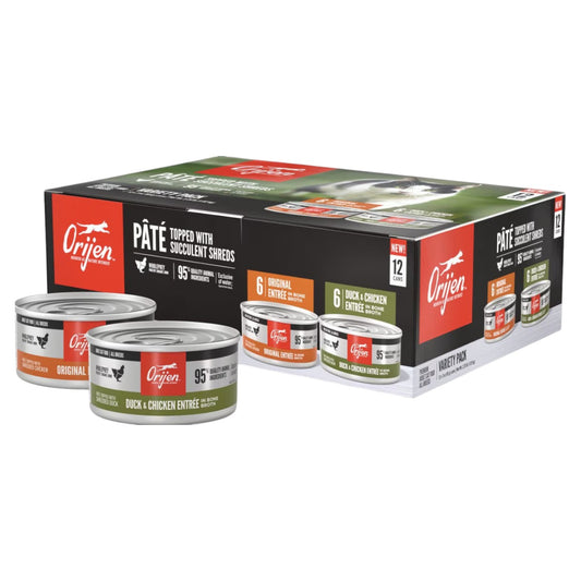 ORIJEN Premium Original Variety Pack Duck & Chicken Pate Wet Cat Food Recipes, 3-oz can, case of 12