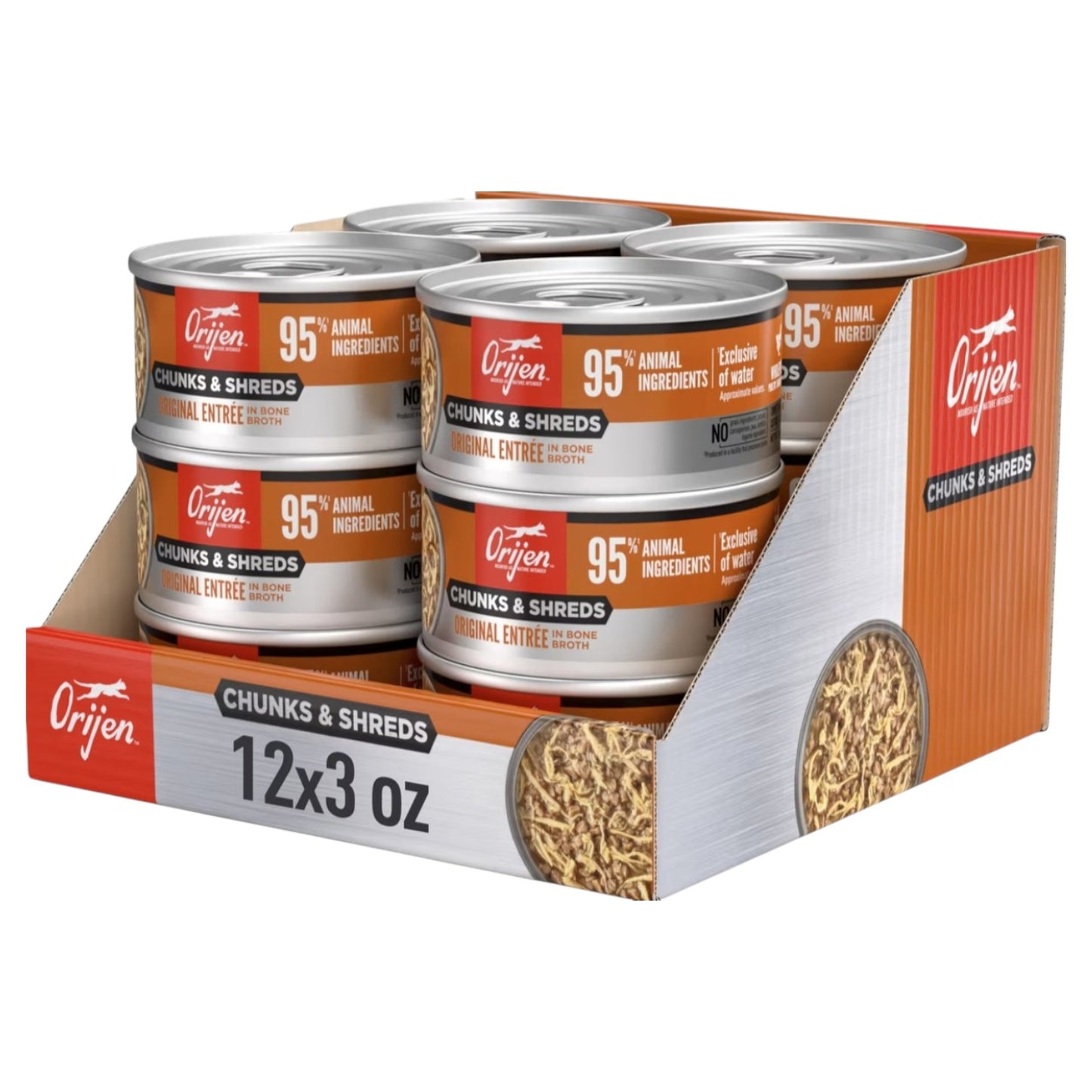 ORIJEN Original Entree Chunks & Shreds Wet Cat Food, 3-oz can, case of 12