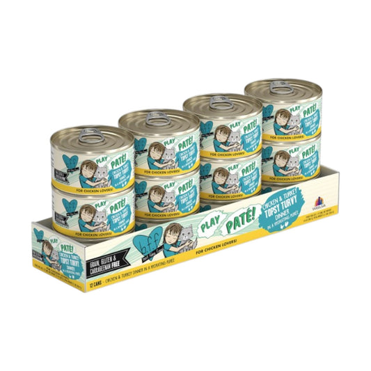 Weruva B.F.F. Play - Best Feline Friend Paté Lovers, Aw Yeah!, Pollo y pavo Topsy Turvy con pollo y pavo, lata de 2.8 onzas (paquete de 12)