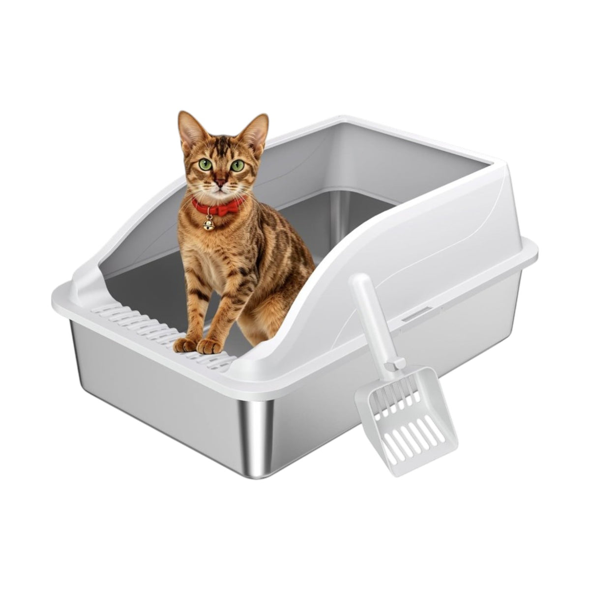 Caja de arena de acero inoxidable para gatos